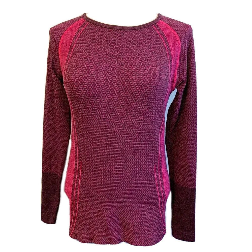 6/8 Work Out Women's Pink Purple Patterned Fitted Activewear Top Long Sleeve Thu